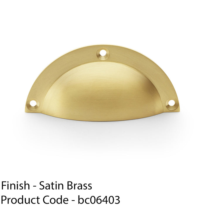 Half Moon Cup Handle - Satin Brass - 86mm Centres Solid Brass Shaker Drawer Pull 1