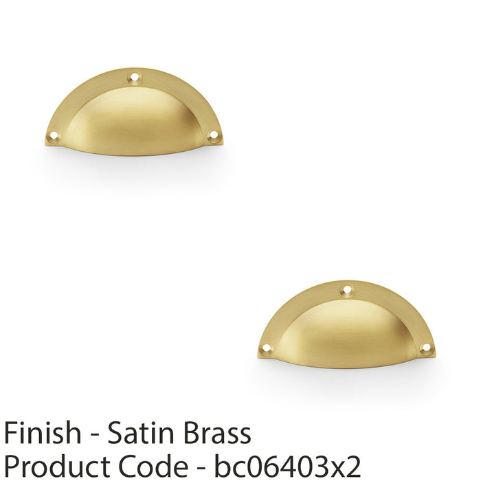 2 PACK Half Moon Cup Handle Satin Brass 86mm Centres Solid Brass Drawer Pull 1