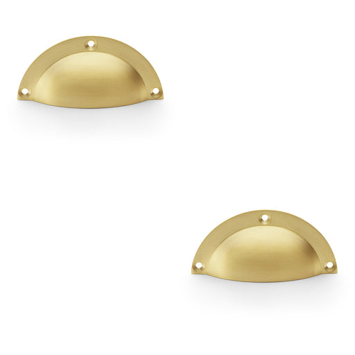 2 PACK Half Moon Cup Handle Satin Brass 86mm Centres Solid Brass Drawer Pull