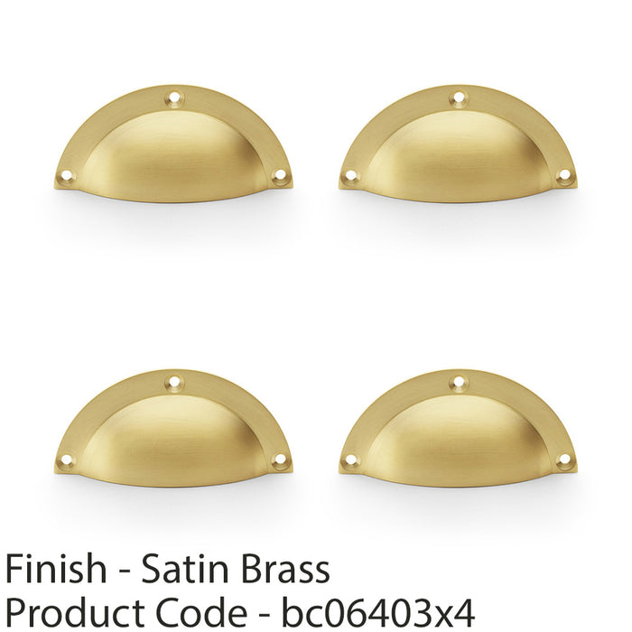 4 PACK Half MoCup Handle Satin Brass 86mm Centres Solid Brass Drawer Pull 1