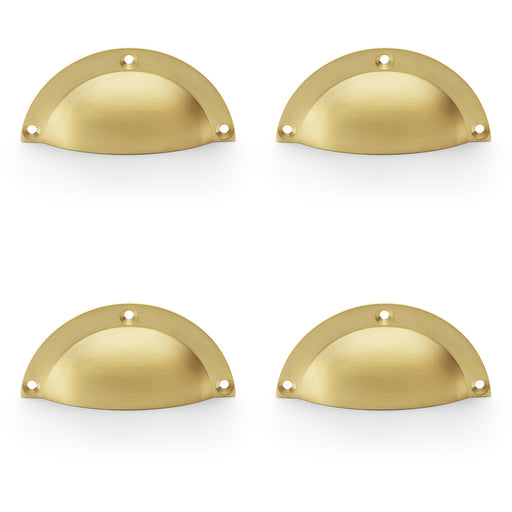 4 PACK Half MoCup Handle Satin Brass 86mm Centres Solid Brass Drawer Pull