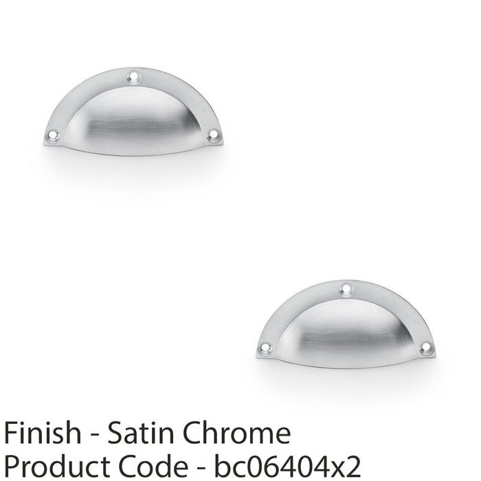2 PACK Half Moon Cup Handle Satin Chrome 86mm Centres Solid Brass Drawer Pull 1