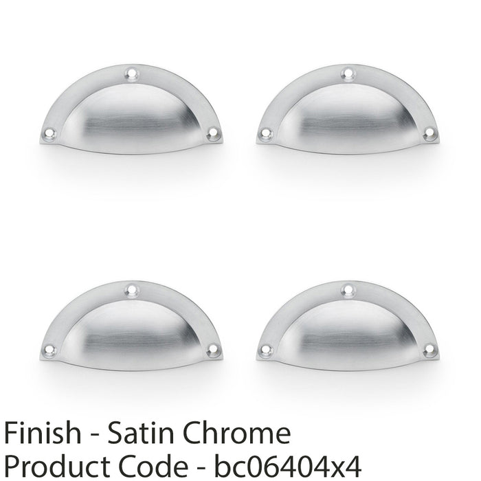 4 PACK Half Moon Cup Handle Satin Chrome 86mm Centres Solid Brass Drawer Pull 1