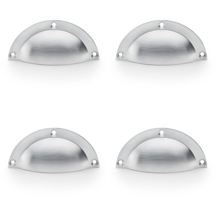 4 PACK Half Moon Cup Handle Satin Chrome 86mm Centres Solid Brass Drawer Pull