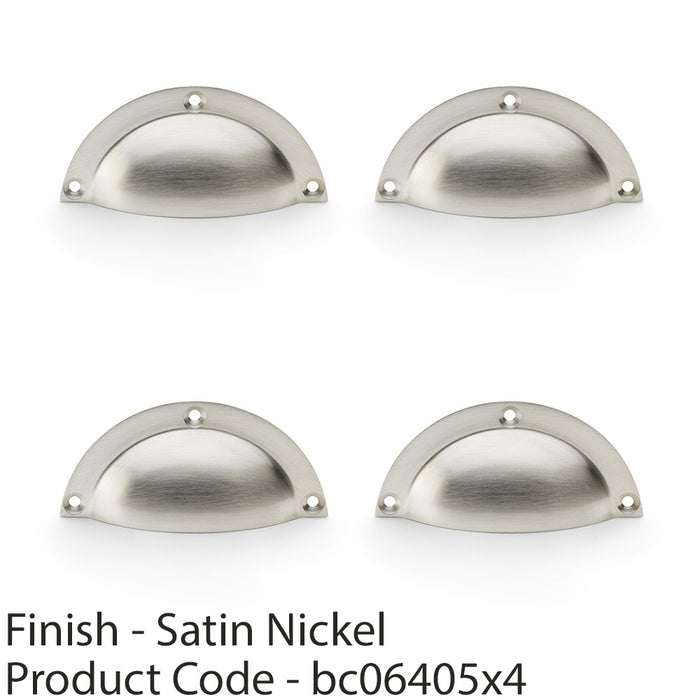 4 PACK Half Moon Cup Handle Satin Nickel 86mm Centres Solid Brass Drawer Pull 1