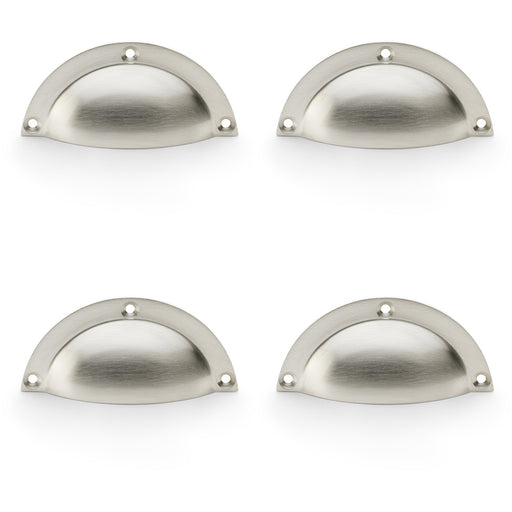 4 PACK Half Moon Cup Handle Satin Nickel 86mm Centres Solid Brass Drawer Pull
