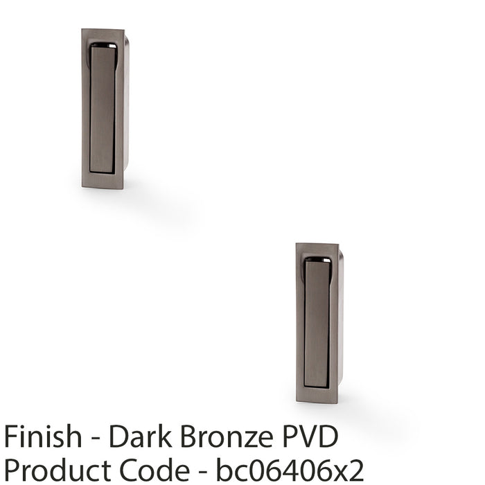 2 PACK Flush Sliding Pocket Door Pull Handle Dark Bronze 70mm x 19mm Finger Edge 1