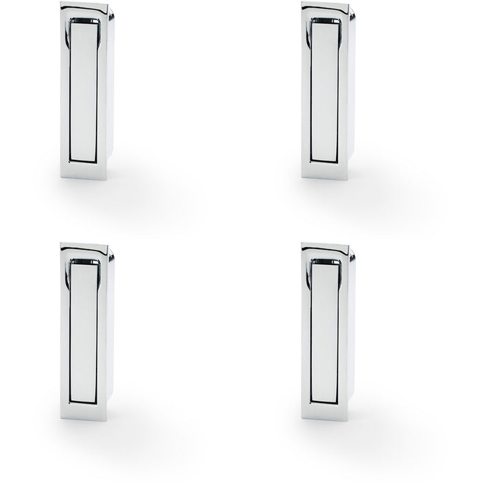 4 PACK Flush Sliding Pocket Door Pull Handle Polished Chrome 70mm x 19mm Finger