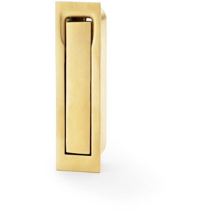Flush Sliding Pocket Door Pull Handle - Satin Brass 70mm x 19mm Finger Edge