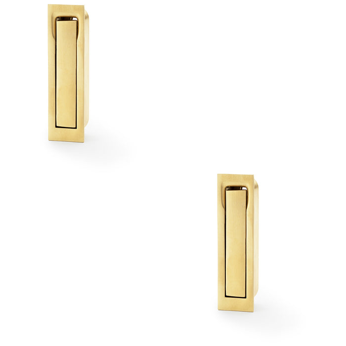 2 PACK Flush Sliding Pocket Door Pull Handle Satin Brass 70mm x 19mm Finger Edge