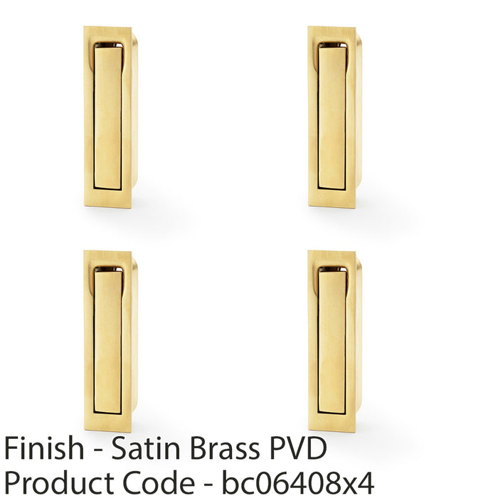 4 PACK Flush Sliding Pocket Door Pull Handle Satin Brass 70mm x 19mm Finger Edge 1