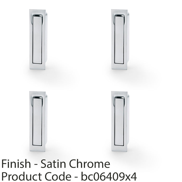 4 PACK Flush Sliding Pocket Door Pull Handle Satin Chrome 70mmx19mm Finger Edge 1