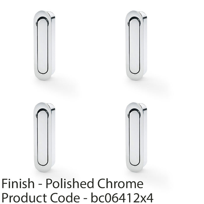 4 PACK Flush Sliding Pocket Door Pull Handle Polished Chrome 70mm x 19mm Radius 1