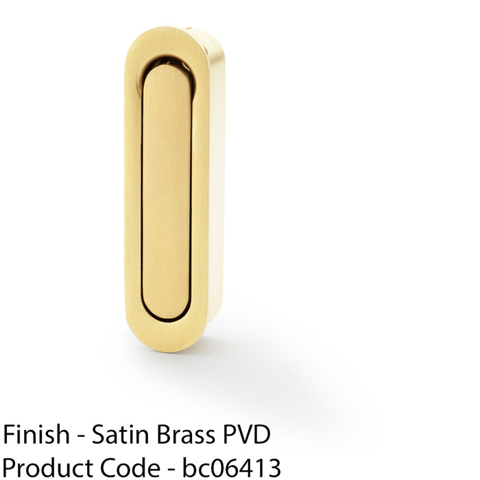 Flush Sliding Pocket Door Pull Handle - Satin Brass 70mm x 19mm Radius Edge 1