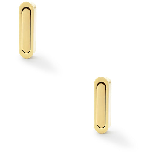 2 PACK Flush Sliding Pocket Door Pull Handle Satin Brass 70mm x 19mm Radius Edge