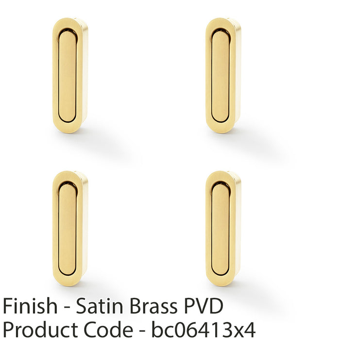 4 PACK Flush Sliding Pocket Door Pull Handle Satin Brass 70mm x 19mm Radius Edge 1