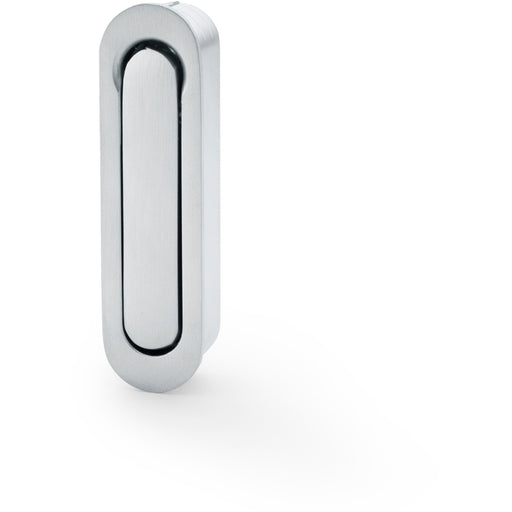 Flush Sliding Pocket Door Pull Handle - Satin Chrome 70mm x 19mm Radius Edge