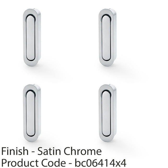 4 PACK Flush Sliding Pocket Door Pull Handle Satin Chrome 70mmx19mm Radius Edge 1