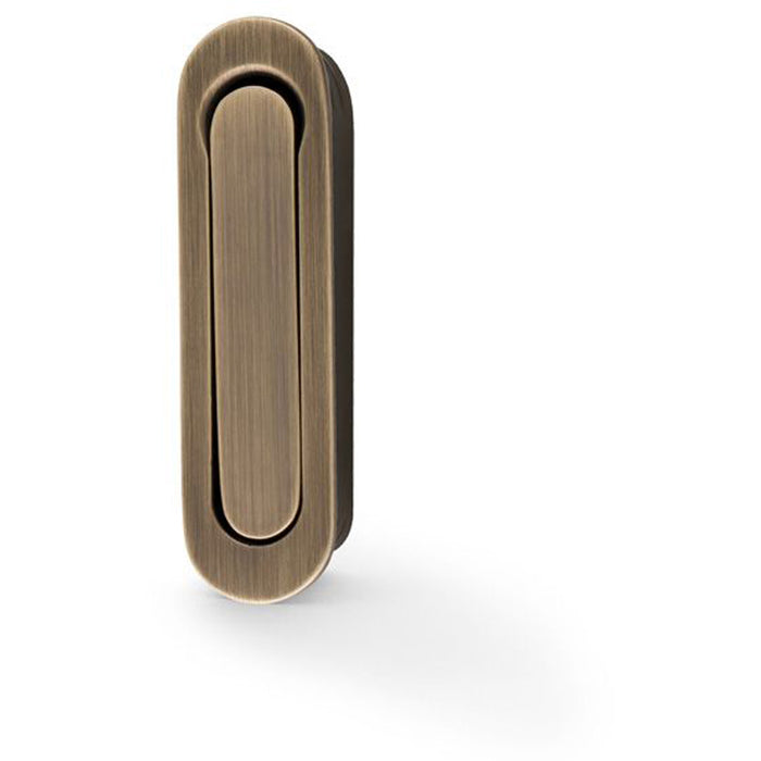 Flush Sliding Pocket Door Pull Handle - Antique Brass 70mm x 19mm Radius Edge