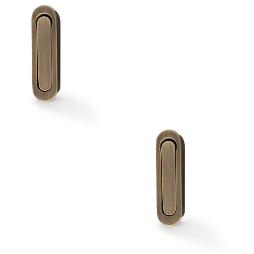 2 PACK Flush Sliding Pocket Door Pull Handle Antique Brass 70mmx19mm Radius Edge