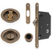 Sliding Pocket Door Lock & Latch Set - Antique Brass Rounded Forend Finger Pull