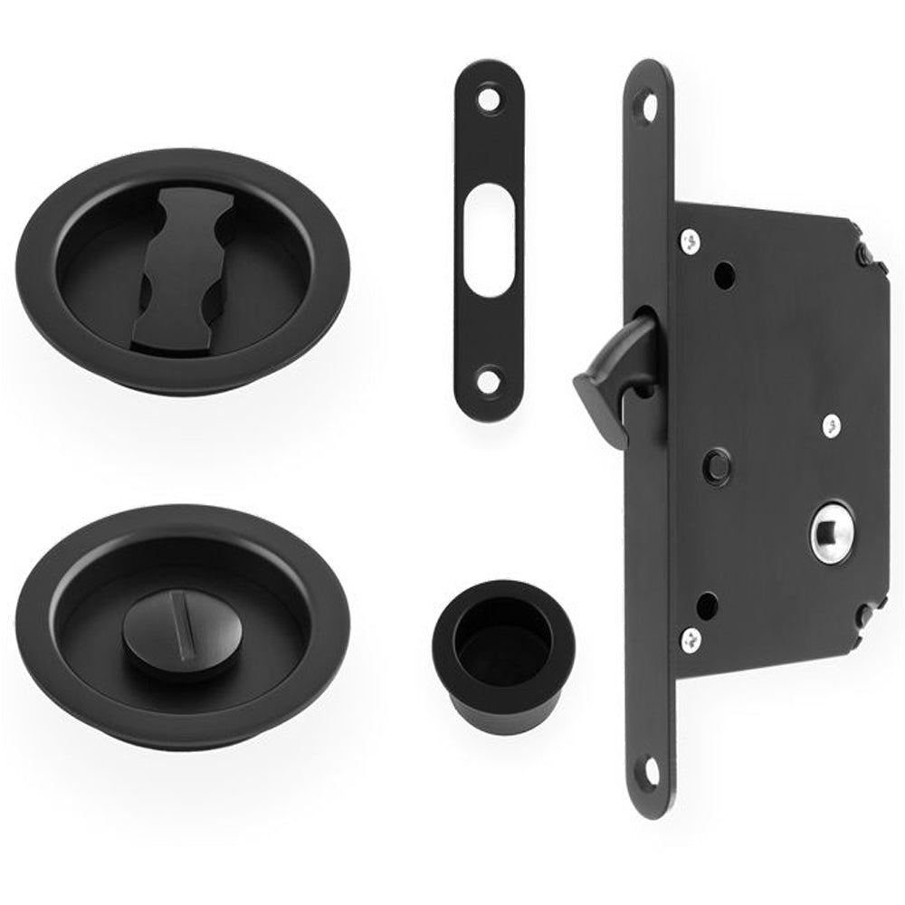 Sliding Pocket Door Lock & Latch Set - Matt Black Rounded Forend Finge ...