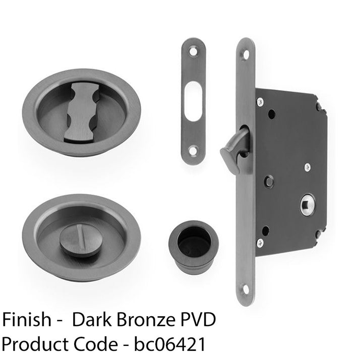 Sliding Pocket Door Lock & Latch Set - Dark Bronze Rounded Forend Finger Pull 1