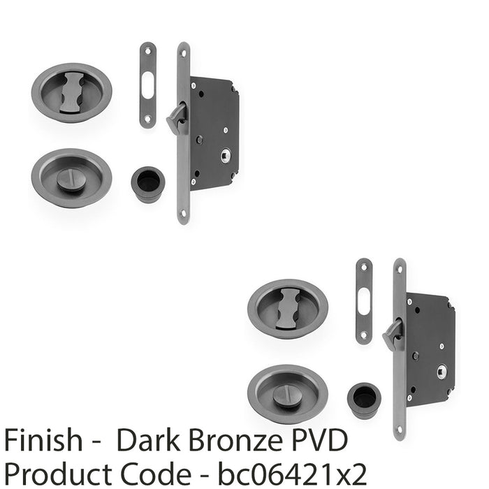 2 PACK Sliding Pocket Door Lock & Latch Set Dark Bronze Rounded Finger Pull 1