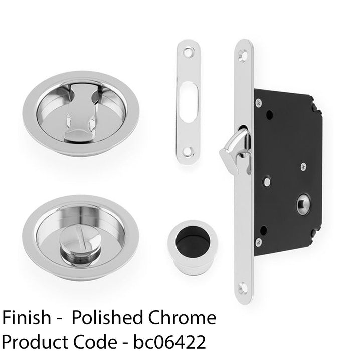 Sliding Pocket Door Lock & Latch Set - Polished Chrome Round Forend Finger Pull 1