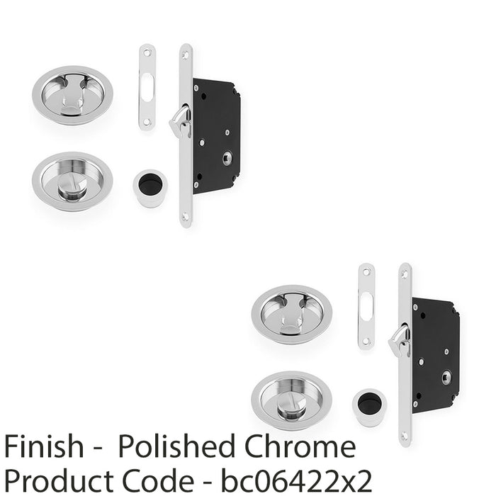 2 PACK Sliding Pocket Door Lock & Latch Set Polished Chrome Round Forend Pull 1