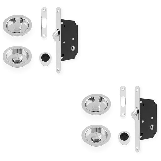 2 PACK Sliding Pocket Door Lock & Latch Set Polished Chrome Round Forend Pull