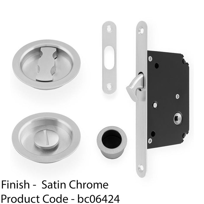 Sliding Pocket Door Lock & Latch Set - Satin Chrome Rounded Forend Finger Pull 1