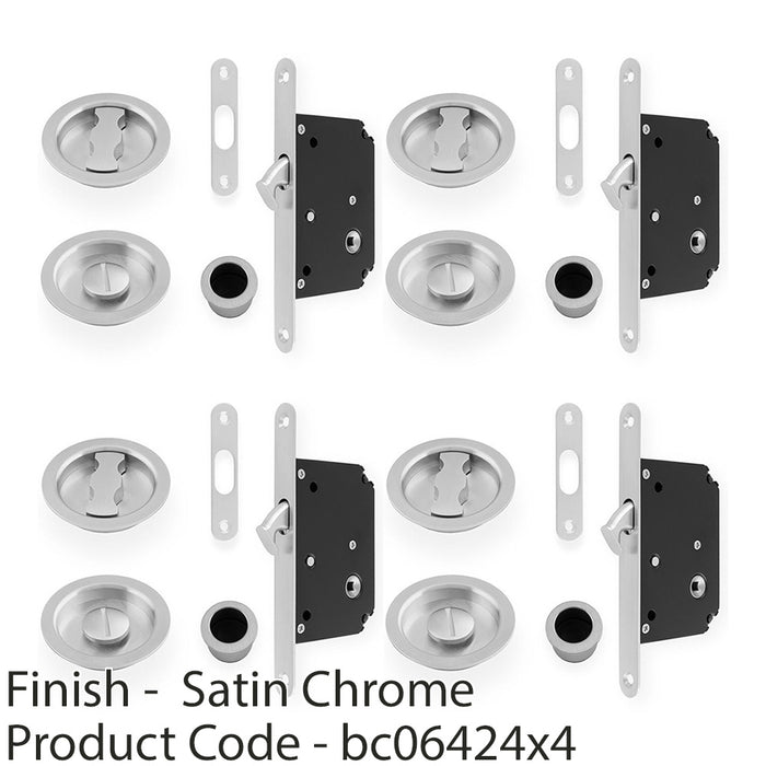 4 PACK Sliding Pocket Door Lock & Latch Set Satin Chrome Rounded Finger Pull 1