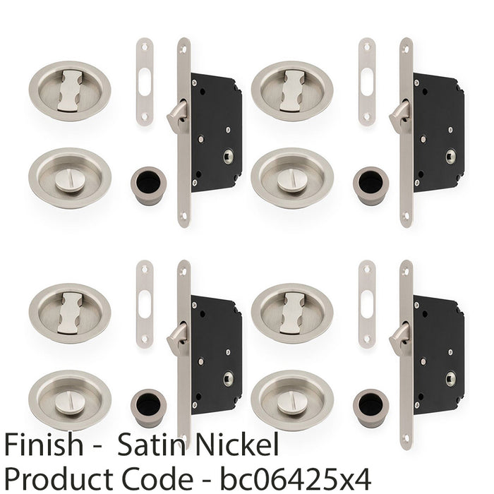 4 PACK Sliding Pocket Door Lock & Latch Set Satin Nickel Rounded Finger Pull 1