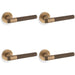 4 PACK SOLID BRASS Knurled Door Handle Set Antique Brass Bar Lever On Round Rose