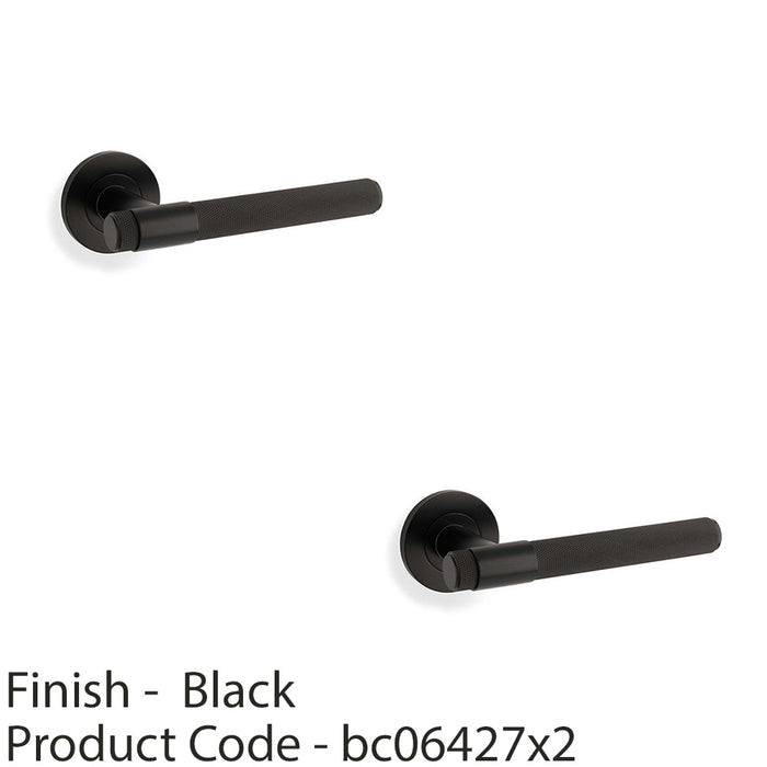 2 PACK SOLID BRASS Knurled Door Handle Set Matt Black Bar Lever On Round Rose 1