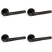 4 PACK SOLID BRASS Knurled Door Handle Set Matt Black Bar Lever On Round Rose