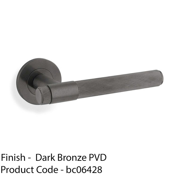 SOLID BRASS Knurled Door Handle Set - Dark Bronze Bar Lever On Round Rose 1