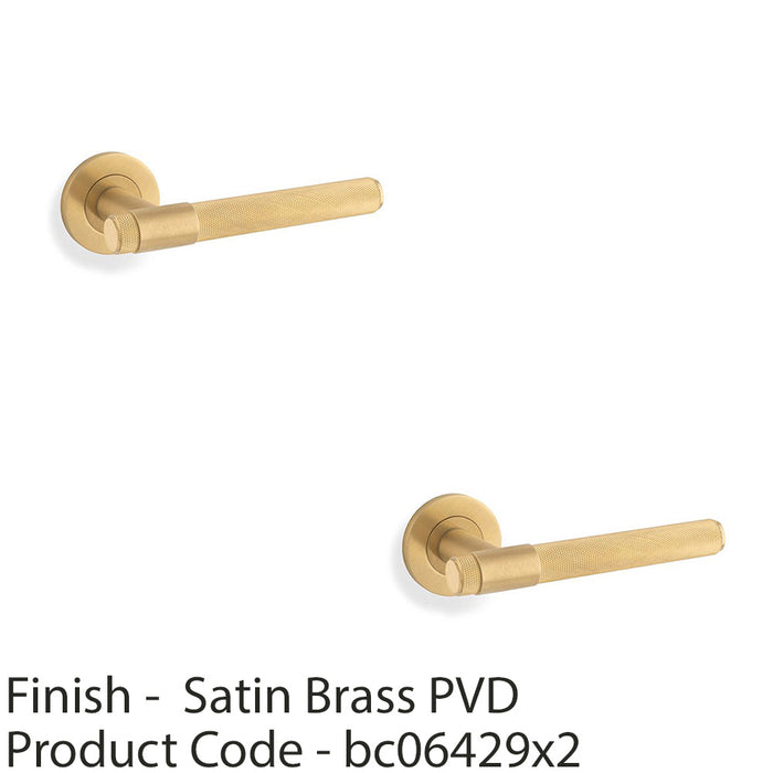 2 PACK SOLID BRASS Knurled Door Handle Set Satin Brass Bar Lever On Round Rose 1