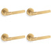 4 PACK SOLID BRASS Knurled Door Handle Set Satin Brass Bar Lever On Round Rose