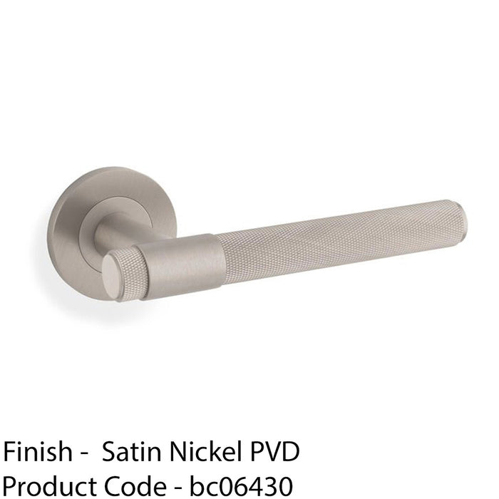 SOLID BRASS Knurled Door Handle Set - Satin Nickel Bar Lever On Round Rose 1