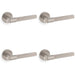 4 PACK SOLID BRASS Knurled Door Handle Set Satin Nickel Bar Lever On Round Rose