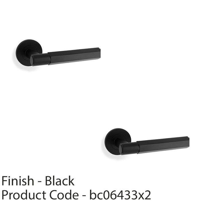 2 PACK SOLID BRASS Hex Door Handle Set Matt Black Industrial Lever Round Rose 1