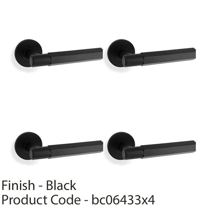 4 PACK SOLID BRASS Hex Door Handle Set Matt Black Industrial Lever Round Rose 1