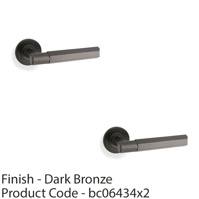 2 PACK SOLID BRASS Hex Door Handle Set Dark Bronze Industrial Lever Round Rose 1