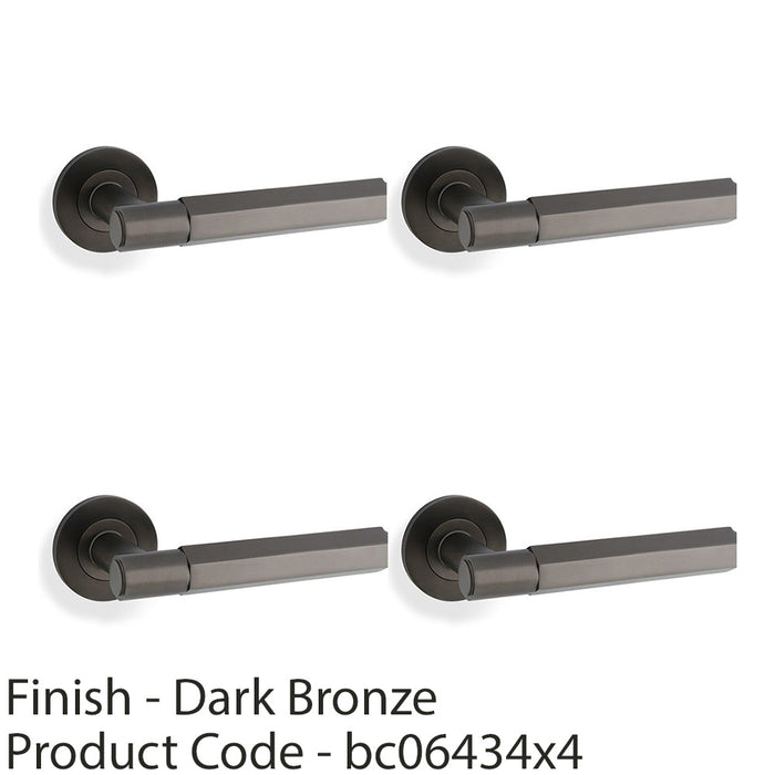 4 PACK SOLID BRASS Hex Door Handle Set Dark Bronze Industrial Lever Round Rose 1