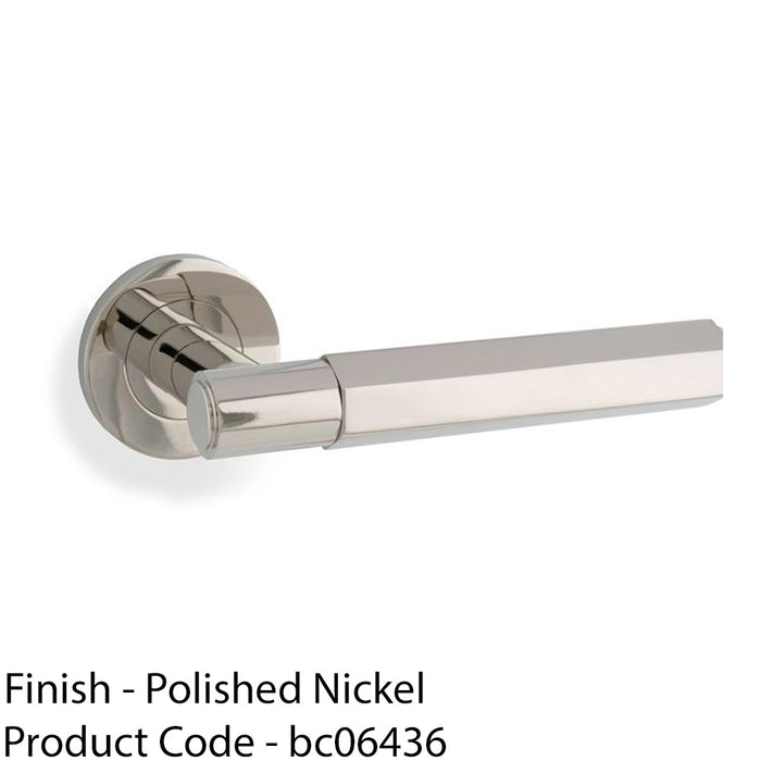 SOLID BRASS Hex Door Handle Set - Polished Nickel Industrial Lever Round Rose 1