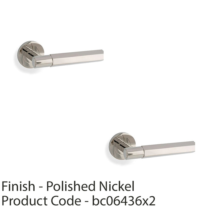 2x SOLID BRASS Hex Door Handle Set Polished Nickel Industrial Lever Round Rose 1