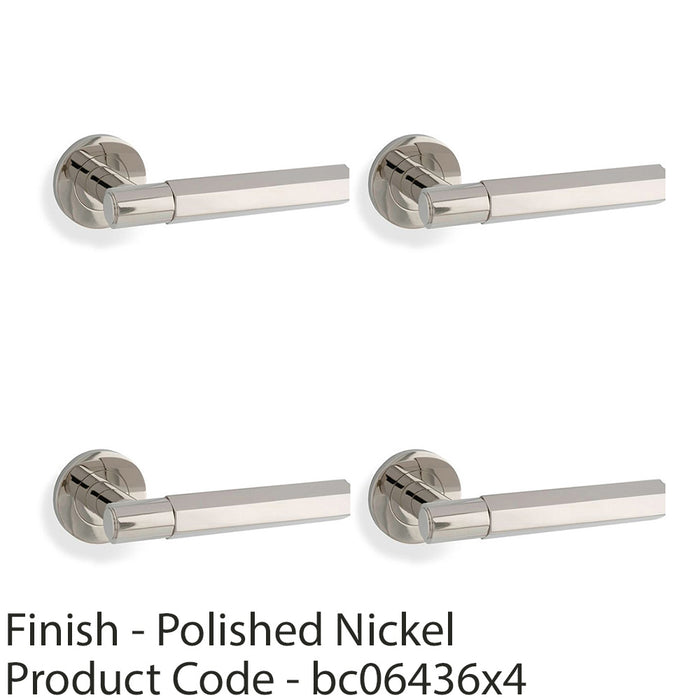 4x SOLID BRASS Hex Door Handle Set Polished Nickel Industrial Lever Round Rose 1