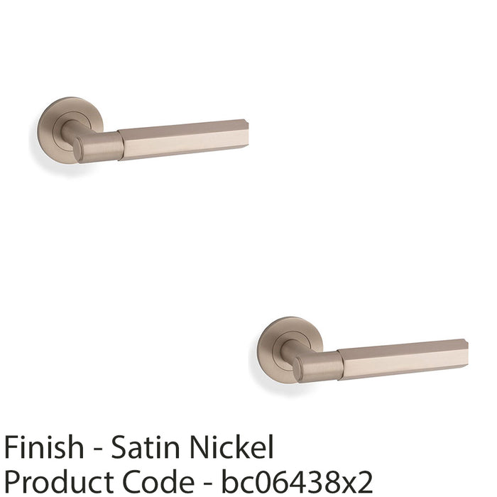 2 PACK SOLID BRASS Hex Door Handle Set Satin Nickel Industrial Lever Round Rose 1